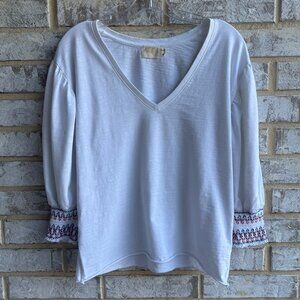 NATION LTD. 3/4 Sleeve V-Neck 100% Cotton White Blouse Women's Size M